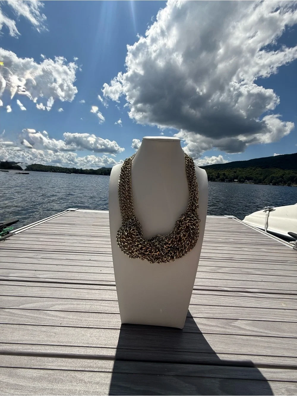 Vintage Chunky Multi-Strand Chain Statement Necklace Bib Draped Collar